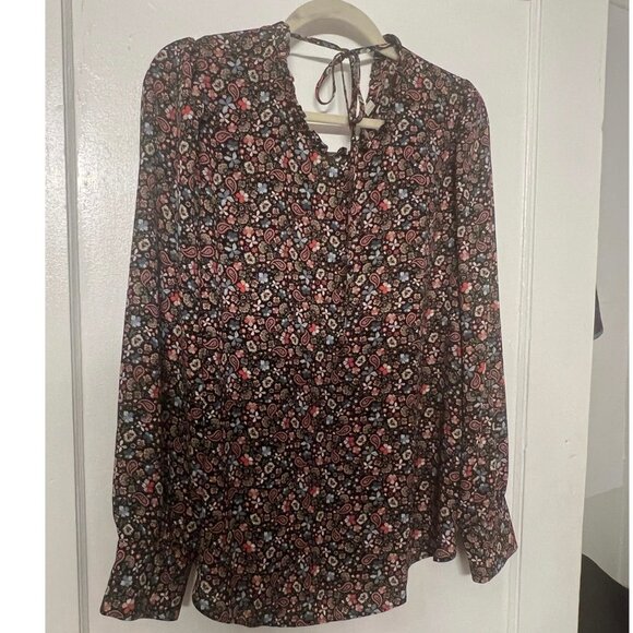 Ann Taylor Loft Floral Print Blouse Size Large, Elegant Long Sleeve Flowy Top - Picture 8 of 12